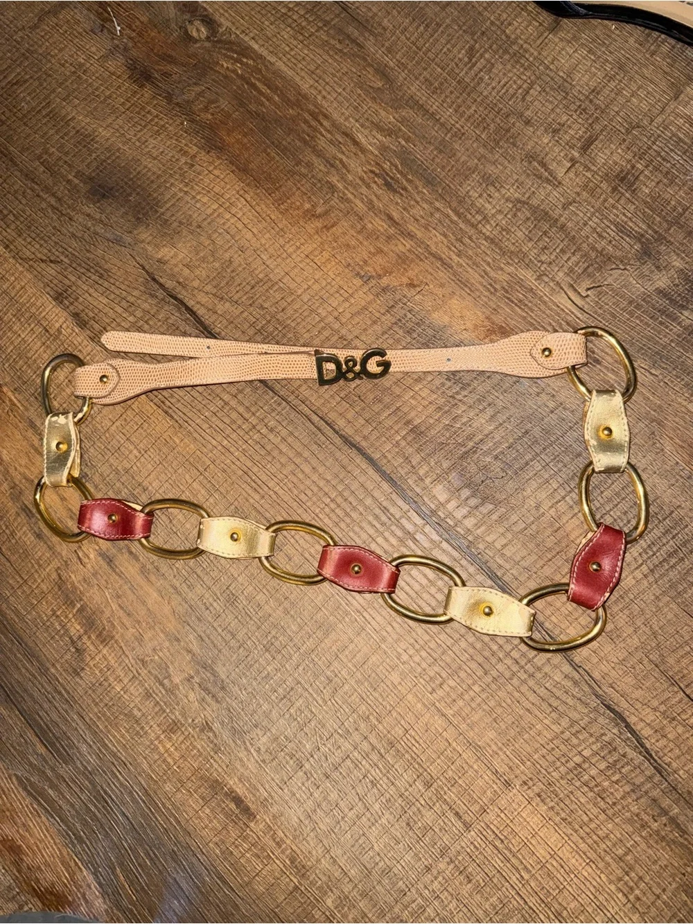 D&G Red and Beige Link Belt with Gold Hardware